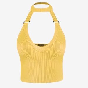 ✨METALUX Yellow MOTO COLLARED CROP TOP💛